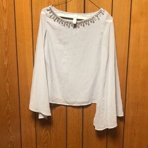 Kazo powder blue bell sleeve jewelled blouse